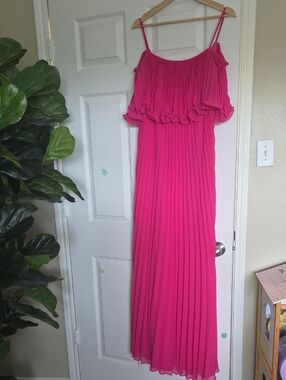 Ungaro Women’s Hot Pink Pleated Maxi Dress with Ruffle Bodice